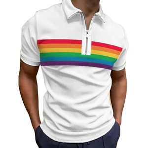 Camiseta informal de moda con cremallera arcoíris para hombre, camiseta de manga corta de algodón 100% de alta calidad, lona sólida holgada de gran tamaño para Polo Cas - Product Image 1