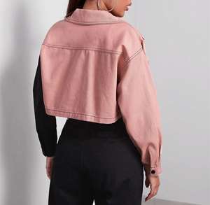 Chaqueta vaquera recortada para mujer, chaqueta vaquera informal de Color sólido lavada con ácido, prendas de vestir de algodón ajustadas para mujer, chaquetas para hombre - Product Image 5