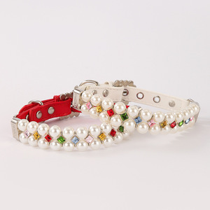 Conjunto de Correa y <span class=keywords><strong>collar</strong></span> de perlas de lujo para mascotas | <span class=keywords><strong>Collar</strong></span> ajustable de cuero PU para perros y gatos con diamantes de imitación | Joyería elegante para mascotas <span class=keywords><strong>2026</strong></span> - Product Image 3
