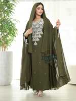 Robe longue ethnique légère pour femmes adultes, grande taille, en georgette, à col montant, manches longues, unie, avec ourlet évasé, ornée de perles et de paillettes faites à la main