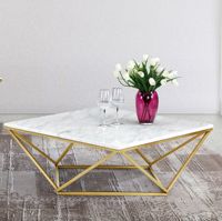 Table basse moderne de luxe classique avec plateau en marbre et métal doré personnalisable pour la maison, salon, meubles