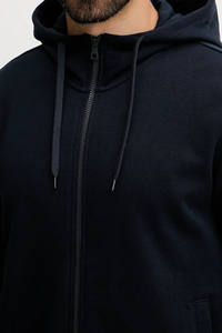 Survêtement pour homme en bleu marine, sweat à capuche et pantalon confortables, coton de qualité supérieure, vêtements de détente, logo personnalisé, prix de gros et en vrac - Product Image 5