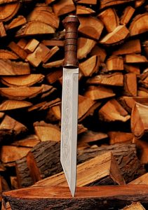 Cuchillo Vikingo Seax Hecho a Mano con Funda, Cuchillo de Guerrero Medieval con Hoja Celta de Acero de Damasco, Mango de Acero Grabado, Cuchillo de Camping - Product Image 3