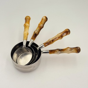 Tasses et cuillères à mesurer en acier inoxydable avec poignée en résine, polies miroir, utilisées pour mesurer les poudres et les liquides - Product Image 4