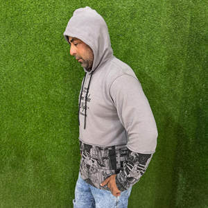 เสื้อมีฮู้ดแบบสวมหัวสำหรับผู้ชายผ้าฝ้าย100% มีกระเป๋าสีล้วนพิมพ์ลาย3D พัฟพิมพ์ลายดิจิตัล - Product Image 3