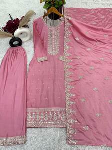 Vêtements pour dames et filles de couleur rose pour bébé prêt-à-porter Collection de robes de mariage et de fête de style islamique avec étole - Product Image 4
