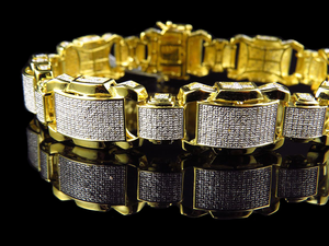 Bold Heavy Link Bracelet 10K Yellow Gold Lab Diamond Thick Square Panels <b>Men</b> Hip Hop Custom Luxury Jewelry - Product Image 2