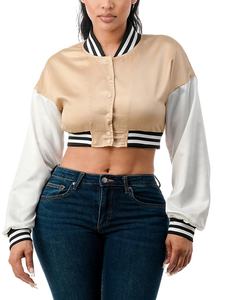 Chaqueta de moto para mujer hecha a medida, ropa de calle universitaria de gran tamaño con piel de oveja, logotipo bordado de satén de cuero genuino - Product Image 1