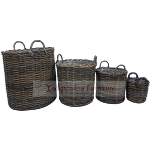 Kubo round Rattan Basket with Plastic <b>Liner</b> Minimalist Design Style for <b>Garden</b> Flower Pots Planters Planter Vases Floor Usage - Product Image 4