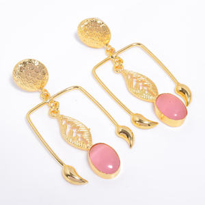 Latón 14K chapado en oro pendientes de piedras preciosas mujeres y niñas moda latón piedras preciosas joyería personalizada latón piedras preciosas joyería fabricante - Product Image 4