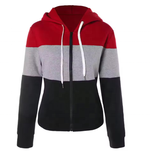 Bulk Wholesale Casual Oversize Heavyweight Color Block French Terry <b>String</b> Full Zip up Hoodies - Product Image 2