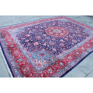 Alfombra de 9.8x13.2 pies, Alfombra Turca Vintage, Alfombra de Lana con Plantas y Árboles Azules y Rojos - Product Image 3