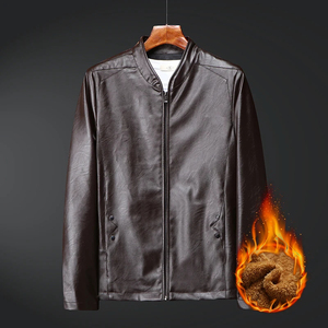 Veste en cuir pour hommes Style long solide Streetwear pour hommes Polaire vêtements décontractés pour hommes - Product Image 4
