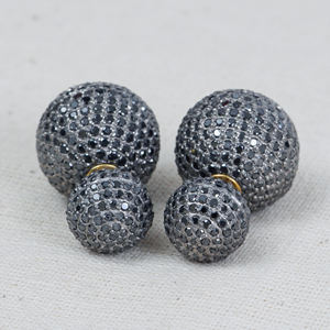 Pendientes de bola de Plata de Ley 925 y oro de 14 quilates, joyería de diseño oxidado, con diamantes de pavé negro, Unisex - Product Image 5