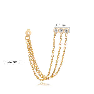 Pendientes con diseño de cadena de piedras de circonita Triple, joyería de plata de ley 925 hecha a mano turca, venta al por mayor - Product Image 2