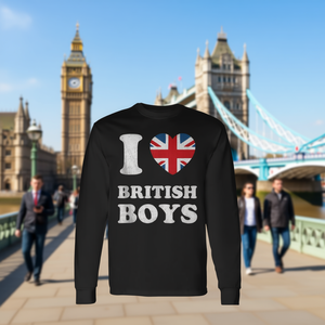T-shirt promotionnel à manches longues avec drapeau britannique Union Jack en forme de cœur, I Love British Boys - Product Image 3