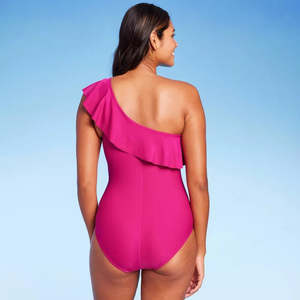 Costume da bagno intero Kona Sol da donna, rosa, taglia S, con volant, monospalla, copertura completa, in Spandex/Nylon - Product Image 2