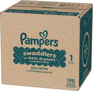 Pañales Pampers Swaddlers, Talla 1 (8-14 lbs), 198 Unidades, Absorbentes, Mantienen al Bebé Seco y Cómodo, Seguros para la Piel, Desechables - Product Image 1
