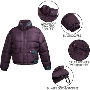 Vestes d'hiver courtes pour femmes, taille plus, imperméables, respirantes, col montant, poignets élastiques, style matelassé, prix de gros - Product Image 4