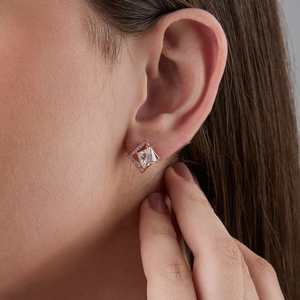 Trendy 183977 Stud Hoop <b>Earrings</b> Geometric Pattern Princess Cut <b>Diamond</b> Stainless Steel Copper <b>Pearl</b> Main Religious for Parties - Product Image 2
