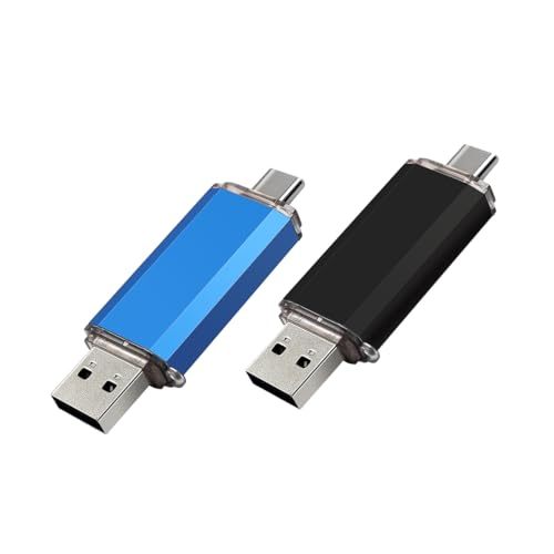 Myemuun 2-Pack 128GB 2-in-1 USB 2.0/3.0 & Type-C Flash Drive | Dual Interface Thumb Drive (Black + Blue)
