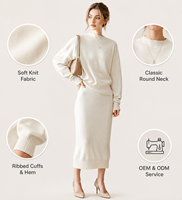 Ensemble deux pièces en tricot pour femmes, haut ample à manches trois quarts, jupe longue mi-longue à taille haute, 100% cachemire, motif géométrique