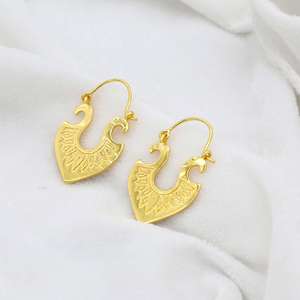 Vente chaude 18K Plaqué Or Ethnique Tribal Indien Bohème Laiton Designer Huggie Hoop Boucles D'oreilles pour les Femmes De Mode Partie Porter - Product Image 2