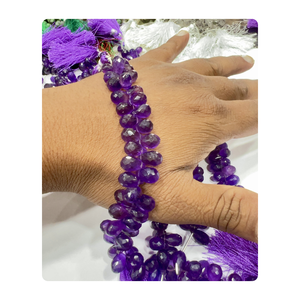 Améthyste africaine naturelle Quartz à facettes Briolette Teardrops 8 pouces brin taille goutte coupe perles de pierres précieuses 5-7mm environ - Product Image 2