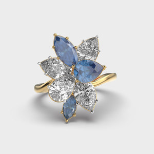 Flower Shape Marquise Cut Diamond <b>Cocktail</b> <b>Ring</b> Yellow <b>Gold</b> Romantic Women Engagement <b>Ring</b> - Product Image 1