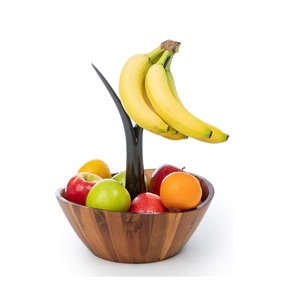 Frutero de Madera de Acacia con Soporte para Plátanos, 15 Pulgadas de Ancho, Color Marrón, Frutero Decorativo con Pedestal, Ideal para Regalo - Product Image 1