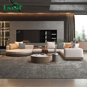 Canapé sectionnel italien en cuir véritable au design minimaliste Canapé de salon à cadre en bois massif Ensemble de canapés haut de gamme Meubles pour villa - Product Image 3