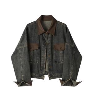 Haute qualité 100% coton polaire rabattre Vintage lavé soleil délavé Cowboy ciré toile Denim veste pour hommes - Product Image 1
