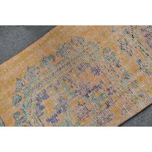 Vintage 2 X 3.5ft jaune bleu Patchwork laine tapis à la main turc grande surface Latex pour couloir chambre tapis abstrait - Product Image 5