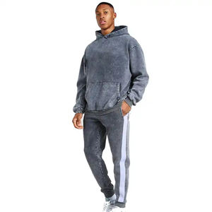 Precio al por mayor superventas chándal de felpa francesa pantalones de chándal personalizados y conjunto de Sudadera con capucha lavado ácido chándal con diamantes de imitación - Product Image 1