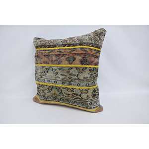 Beige Bohemian 28x28 Wool Woven Vintage Floral Print Non-Slip Eco-Friendly Removable Washable Zipper Closure Decorative - Product Image 4