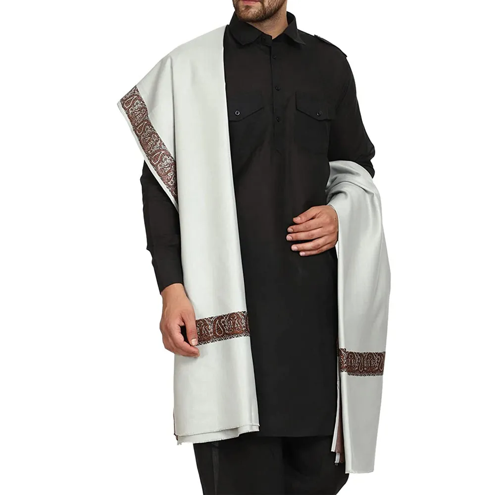 Chal largo estampado de Cachemira para hombres, chal de lujo hecho en Pakistán, color blanco, a la moda, 2022