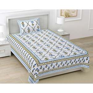 Turquoise Blue Floral 180 TC Cotton Single Bedsheet with 1 Pillow Cover Classic <b>King</b> <b>Size</b> 3-Piece Set (BSB1104) - Product Image 1