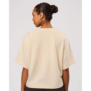 เสื้อยืดครอป AfterDark ZeroCrease สำหรับผู้หญิง - สีวานิลลาบีน ทรงเข้ารูป สไตล์ Y2K คอผูกโบว์ ระบายอากาศได้ดี แต่งลายเพชรและจีบ - Product Image 3