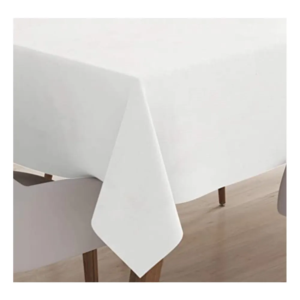 مفرش طاولة فاخر متميز باللون الأبيض لتزيين الحفلات مصنوع من القطن عالي الجودة بنسبة 100% بألوان سادة بتصميم حسب الطلب قابل للتنمية المستدامة