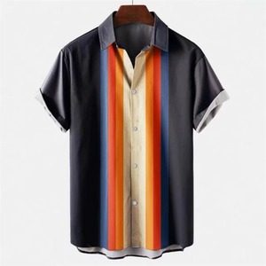 Chemises décontractées en coton sergé élégantes pour hommes, col montant personnalisable, impression 3D par sublimation, manches courtes, respirantes, nouveauté - Product Image 2