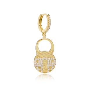 <b>Padlock</b> Design Single Earring CZ Stone Turkish Wholesale Handmade Trendy 925 Sterling Silver Jewelry Fine Jewellery - Product Image 1