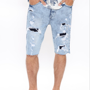 Customized Manufacturer Men Zipper Fly Jean <b>Shorts</b> Fit 100%Cotton Heavyweight Denim Solid Jean <b>Super</b> Ripped <b>Shorts</b> - Product Image 1