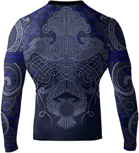 เสื้อยืดรัดรูปป้องกันผื่นคันคอกลมสำหรับผู้ชายชุดกีฬาฟิตเนสพิมพ์ลายระบายอากาศ - Product Image 2
