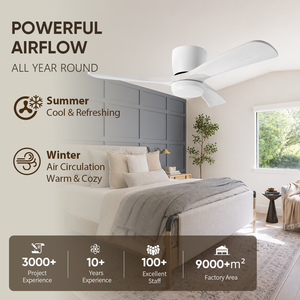 USA In Stock 42 Inch White <b>Ceiling</b> Fan with <b>Light</b> Solid Wood Blades Low Profile Mount Quiet Reversible DC Motor - Product Image 2