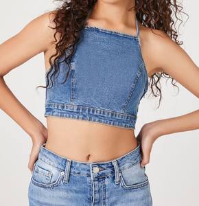 Wholesale Acid Washed High Quality <b>Women</b> <b>Denim</b> Cropped T Shirt New Trending Custom Logo Casual Plain Dyed Design - Product Image 2