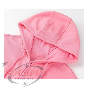 Sweat-shirt à capuche rose pour femme, manches longues, décontracté, en coton tricoté, prix de gros - Product Image 2