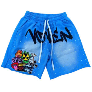 Pantalones cortos de lana de algodón Terry francés Vintage con diamantes de imitación personalizados serigrafía con parche bordado pantalones cortos desteñidos al sol - Product Image 3