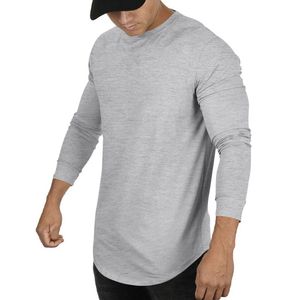 Camiseta de manga larga con ajuste muscular para hombre de verano, camiseta inferior con dobladillo curvo, camisetas lisas de color blanco en blanco 2024 - Product Image 3