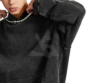 เสื้อฮู้ดซิปผู้ชายแบบขายส่ง ประดับด้วยคริสตัล ลวดลายซีดจางแบบฟอกกรด งานปักคุณภาพสูง แฟชั่นทันสมัย รับสั่งทำตามแบบ - Product Image 4