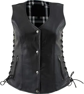 New Fashion Women Cowhide leather Vest Motorcycle Biker vest | High Quality Leather Women's Cowhide Biker Vest